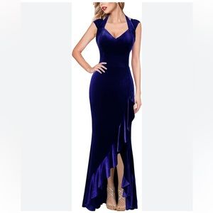 VFSHOW V Halter Neck Ruffle accent High Split Formal cocktail Wedding Maxi Dress
